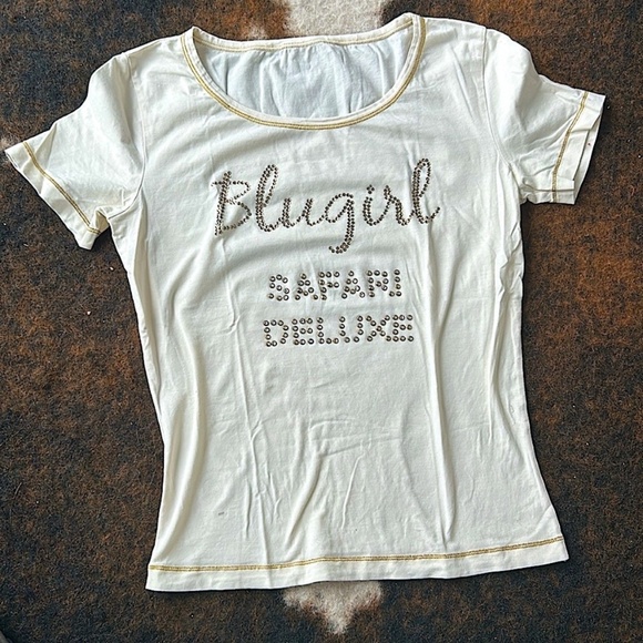 Blumarine /bluegirl authentic top in size small, few zircons shiny parts are off - Picture 5 of 8